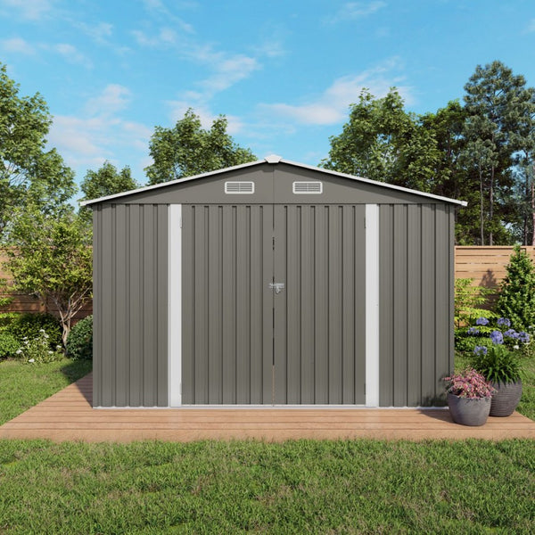 English Elm 10 X 8 Ft Galvanized Steel Outdoor Shed with Lockable Doors and Vented Window W3213S00003