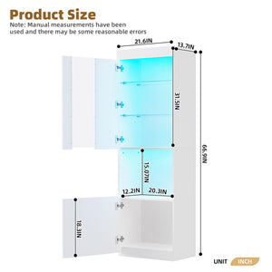 English Elm ON-TREND High Gloss LED Storage Cabinet with Acrylic Door, Tempered Glass Shelves & Anti-Tip Safety White N721P192842K