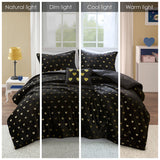 Mi Zone Rosalie Casual Metallic Printed Plush Comforter Set with Throw Pillow MZ10-0653 Black/Gold