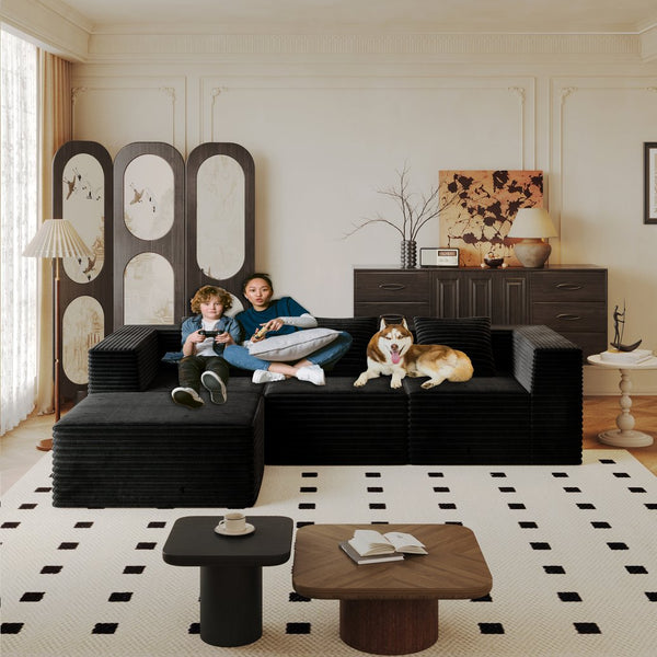 English Elm Modular Sectional Couches For Cozy Living Rooms, Deep Seat Comfort, No Assembly, Plush Corduroy Design W3434S00018