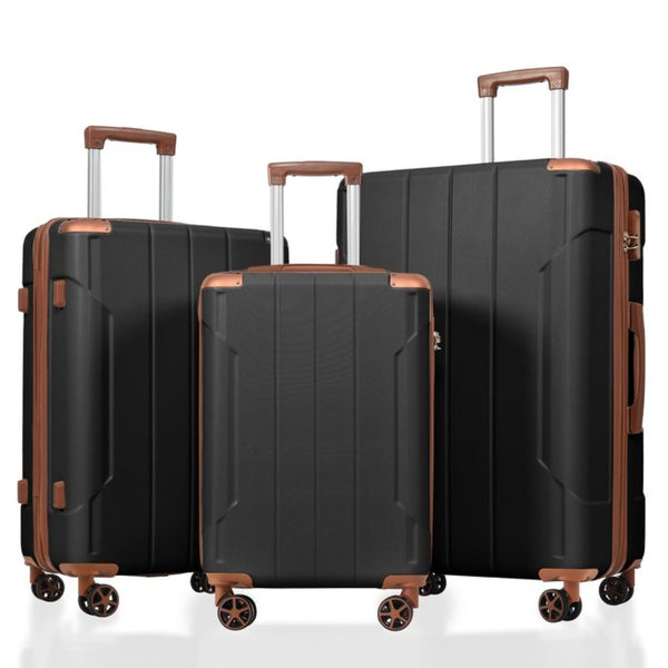 English Elm Luggage Set 3 Piece Abs Hard Shell Expandable Suitcase with Tsa Lock Spinner Wheels Black Brown N730P296584A
