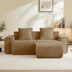 English Elm Streamlined Velvet Modular L-shape Sectional Sofa with Cloud Foam and French Piping Brown W3041S00371