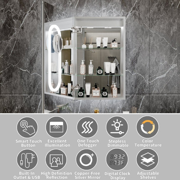 English Elm 20*32 Inch Led Medicine Cabinet with Anti-fog Gfci Outlet and Dimming Bathroom Mirror W637P349553