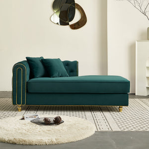 English Elm 66.9''W Velvet Chaise Lounge with Tufted Back and Gold Trim, Luxury Modern Sofa for Living Room Green W579P224636