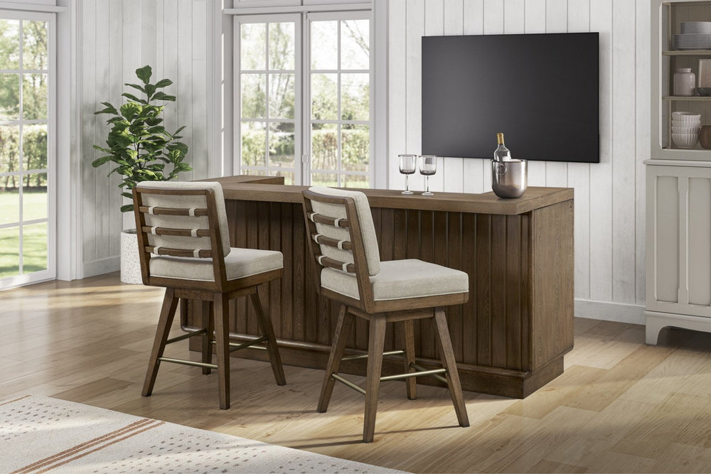 English Elm Counter Height Home Bar with Elm Veneer Led Lighting and Warm Latte Wood Finish B2699S00118