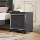 Elegant Nightstand with Metal Handle, Sparkling Decoration, 2 Drawers, Bedroom/Living Room, Black