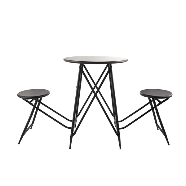 English Elm 60.83x24x32.3" Black Stowable Side Table and Two Seats – Industrial Folding Trio for Space-Saving Decor & Display W2078P282279
