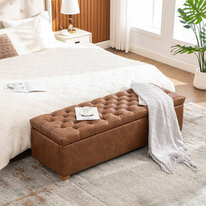 English Elm 60.2'' Chenille Tufted Flip Top Storage Bench with Rubberwood Legs for Bedroom W3118P462296