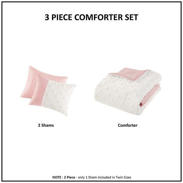 JLA Home Intelligent Design - Colorblock Jacquard Pompom Comforter Set — Vibrant Colorblock Design, Hypoallergenic, Machine Washable (OEKO-TEX) ID10-2426
