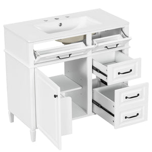 English Elm 36-Inch Modern Bathroom Vanity With Ceramic Sink, Durable Wood Frame, Adjustable Storage & Sleek Design N725P350849K
