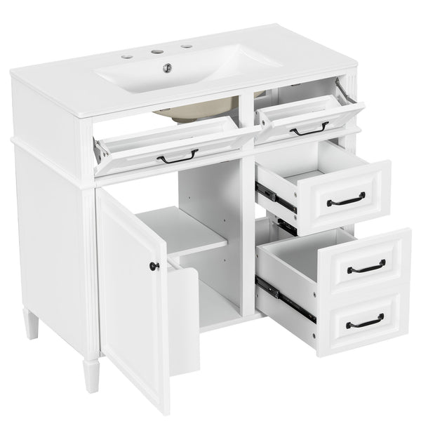 English Elm 36-Inch Modern Bathroom Vanity With Ceramic Sink, Durable Wood Frame, Adjustable Storage & Sleek Design N725P350849K