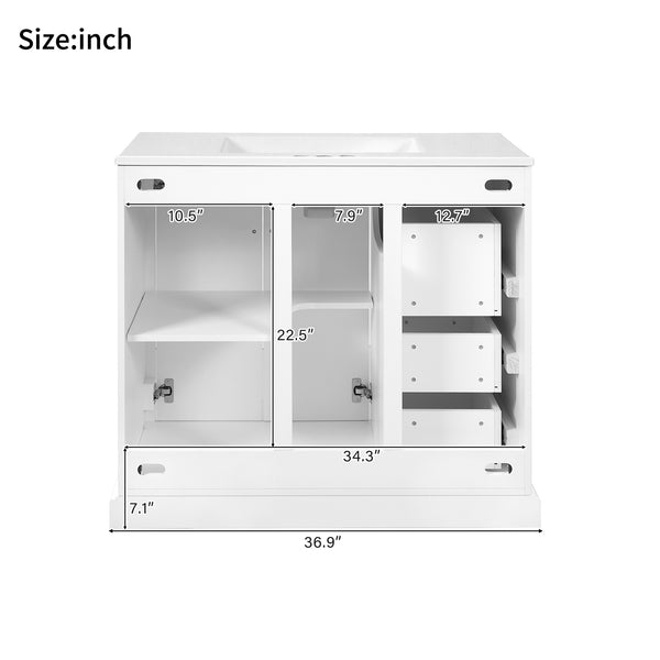 English Elm 36" Modern Bathroom Vanity with Ceramic Sink, Soft-Close Doors, 3 Drawers & Ample Storage for Small Baths White N729P280194K