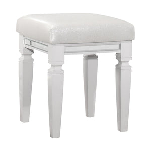 English Elm Modern Glam Vanity Stool Mirrored Frame Faux Leather White Seat Metallic Trim Stylish Bedroom Accent, 15.75x15.75x19.5" B011P365574