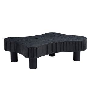 English Elm 42.52 Modern Wooden Handcraft Drum Coffee Table with Irregular Shape, Solid Rubber Wood Legs, Easy Assembly W2582P213393