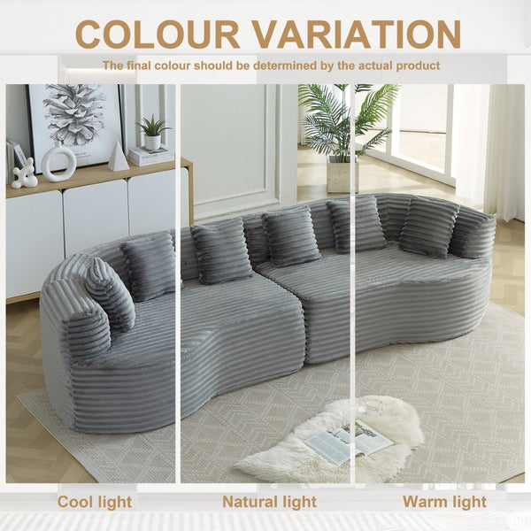 English Elm Curved Chenille Sectional Sofa Deep Seat Cloud Cushions Four Seater Modern Living Room Grey W3505P456571