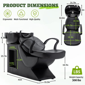 English Elm Shampoo Bowl Chair Set with Abs Basin Pu Leather Seat and Built in Side Storage W1422P453658
