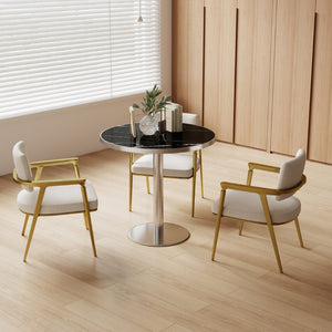 English Elm Round Bistro Dining Table Faux Marble Top Gold Pedestal Base for Small Spaces W3316P421496