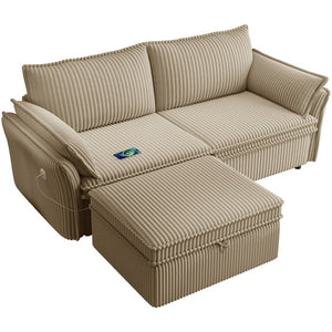 English Elm This Convertible Sleeper Sofa Plush Fleece 85 Inch Pull Out Bed for Studio Living Camel W3820S00038