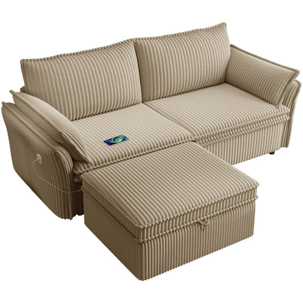 English Elm This Convertible Sleeper Sofa Plush Fleece 85 Inch Pull Out Bed for Studio Living Camel W3820S00038