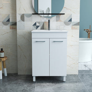 English Elm 24-Inch Modern Bathroom Vanity & Sink Combo – Space-Saving, Soft-Close Doors, Adjustable Shelf & Glossy Finish W3151S00028