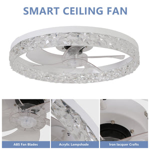 English Elm Modern Acrylic Ceiling Fan Light with Remote, Dimmable LED Chandelier, 6-Speed Quiet Motor, Flush Mount Elegance W2312P374757
