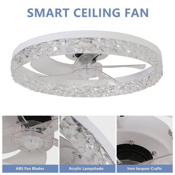 English Elm Modern Acrylic Ceiling Fan Light with Remote, Dimmable LED Chandelier, 6-Speed Quiet Motor, Flush Mount Elegance W2312P374757