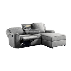 English Elm Destiny Gray Linen Sectional Sofa with Built-In Dropdown Table, Durable Foam Cushioning & Modern Style B2726S00049