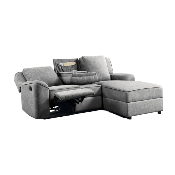 English Elm Destiny Gray Linen Sectional Sofa with Built-In Dropdown Table, Durable Foam Cushioning & Modern Style B2726S00049