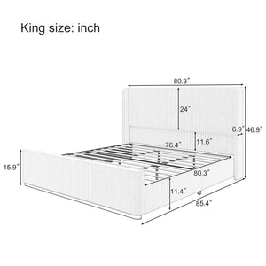 English Elm King Corduroy Upholstered Bed Frame with 130L Storage Ottoman, Vertical Wingback Headboard, Light Grey - Durable Metal/Wood Construction BS701P201394E
