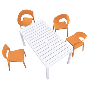 English Elm Tropical 4-Chair and Table Set — Weatherproof Polypropylene Seating with Powder-Coated Metal Legs, Ergonomic Design Tropical Orange,White W3450S00048