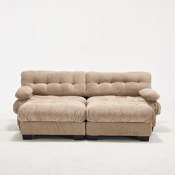 English Elm U Shaped Modular Sectional Sofa Flannelette Cloud Couch Deep Seat Plush Living Room Light Brown W2120S00026