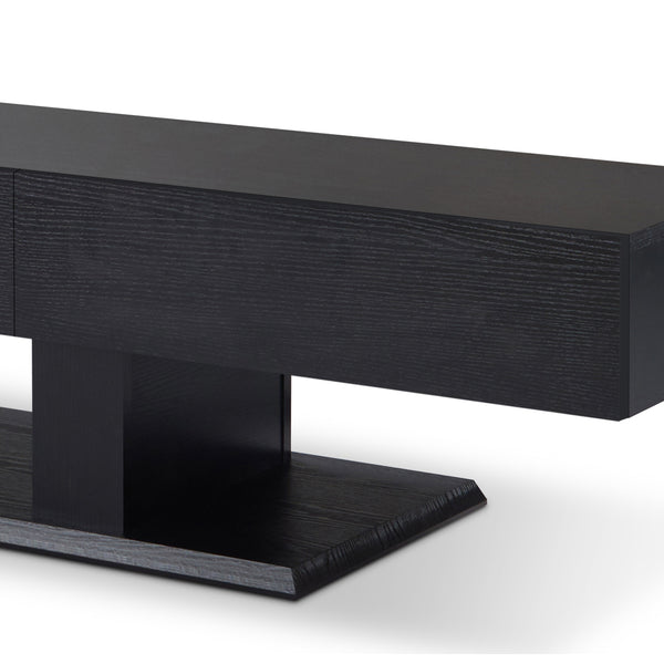 English Elm Follian Black Finish TV Stand with 3 Drawers, Open Shelf, Ball-Bearing Glides for 50" TVs — Modern B2726P255763