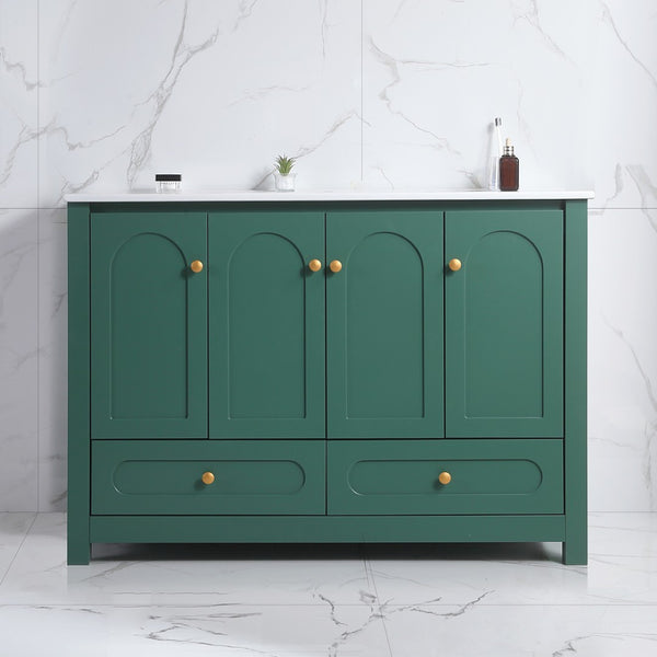 English Elm 48" Sage Bathroom Vanity with Ceramic Sink Mdf Cabinet Soft Close Doors Drawers Green W3133S00001