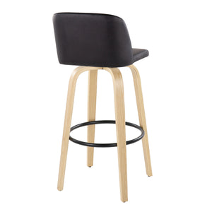 English Elm Toriano 30" Contemporary Barstool Set of 2 with 360° Swivel, Black Faux Leather, Wood Legs, Footrest B202S00695