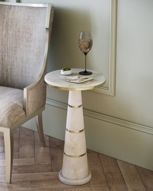 Currey & Company Eleanora Drinks Table - Elegant Alabaster & Brass Pedestal, Modern Design For Sophisticated Spaces White Alabaster ,Brass 3000-0320-currey-company