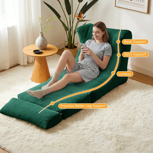 English Elm Cloud Corduroy Sleeper Chair Foldable High Density Foam Seat for Small Space Living Green W1765P448642