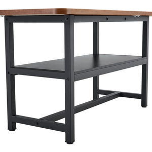 English Elm Table And Chair Set: 71" Walnut Grain Dining Table With 8 Stylish Black Pu Chairs & Storage Shelf W1151S04279-GIGA