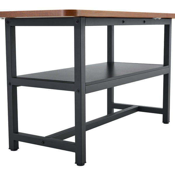 English Elm Table And Chair Set: 71" Walnut Grain Dining Table With 8 Stylish Black Pu Chairs & Storage Shelf W1151S04279-GIGA