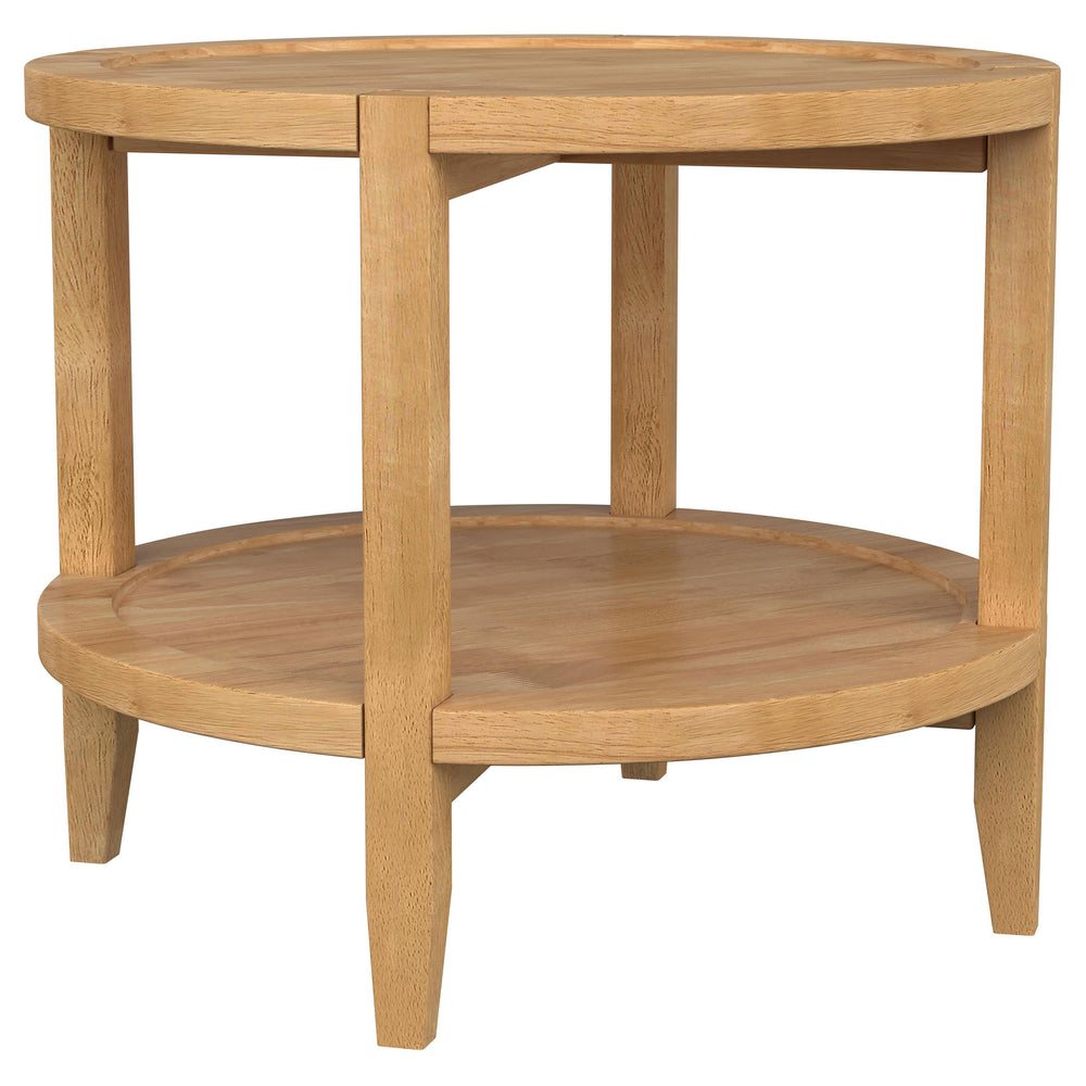 English Elm Isbell Maple Brown Round Solid Wood End Table - Modern Farmhouse Accent With Storage Shelf & Charm B062P299893