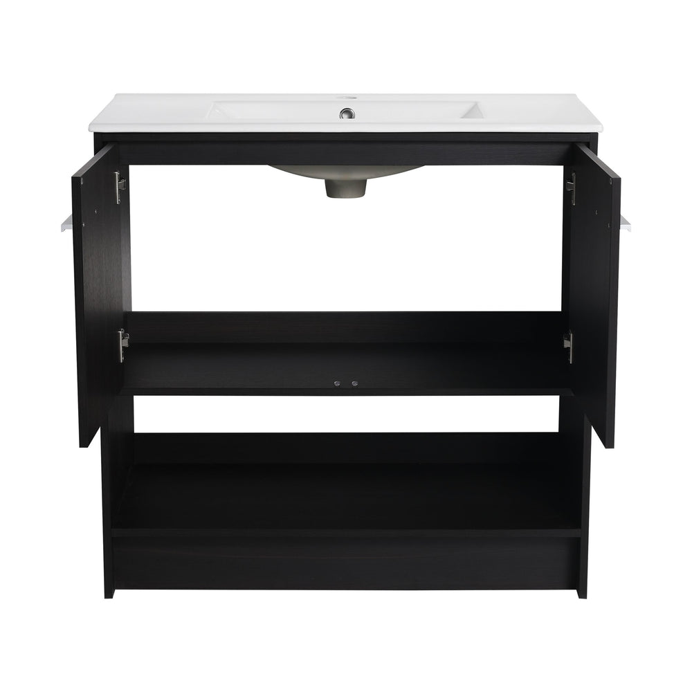 English Elm 36" Bathroom Vanity With Ceramic Sink, Soft-Close Doors, Modern Plywood Cabinet & Open Shelf Storage W1972S00020