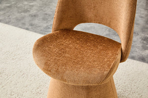 English Elm Modern Chenille Linen Accent Chair Sculptural Hollow Back Swivel Seat for Dining Vanity Brown W3493P452653