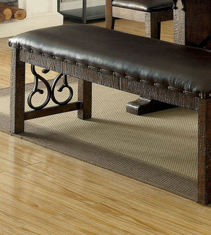 English Elm Traditional Brown Leatherette Bench with Metal Scrollwork and Nailhead Trim, Rustic Walnut Finish, 56" B011P246017