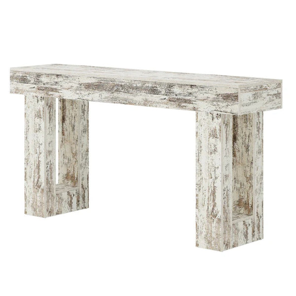 English Elm Practical Geometric Console Table with Matte Black Wood Grain Finish for Entryway or Sofa T3971P451603
