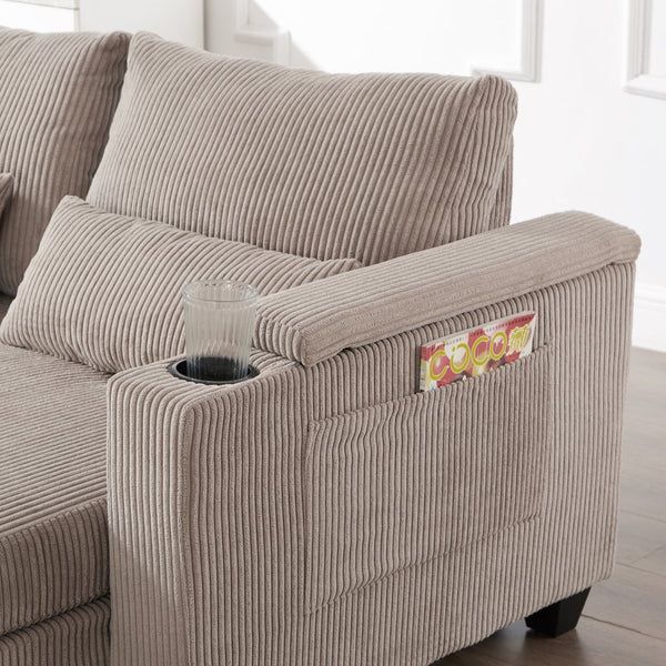 English Elm Convertible Chaise Lounge Sofa Chair & Bed - Corduroy With Usb Ports, Cup Holders & Storage Space N719S002021D