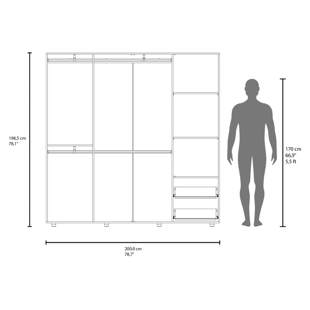 English Elm White Four Door Wardrobe with Drawers Full Height Bedroom Closet Storage Cabinet B062S01875