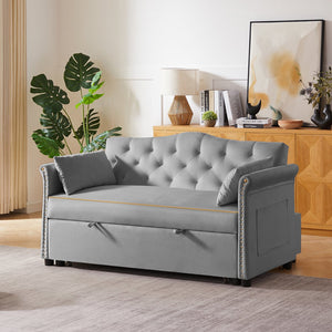 English Elm Grey Velvet Sleeper Sofa Bed with Foam Seat, Solid Wood Frame, Black Legs — Compact 51.6" L Convertible Comfort W588P246469