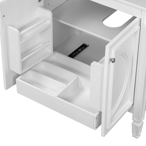 English Elm [video] 60 Inch Freestanding Double Sink Bathroom Vanity with Ceramic Basins Soft Close Storage White N759S226000K