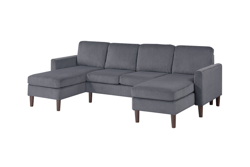 English Elm 3-Piece Corduroy Sectional with Dual Chaises and Tapered Legs for Modern Comfort and Stylish Lounge Dark Gray 18 L x 47 W x 58 H B089P296902