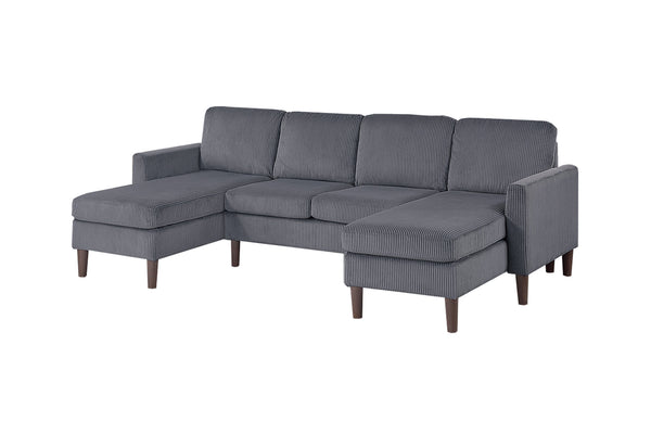 English Elm 3-Piece Corduroy Sectional with Dual Chaises and Tapered Legs for Modern Comfort and Stylish Lounge Dark Gray 18 L x 47 W x 58 H B089P296902