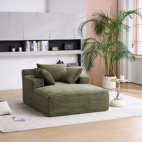 English Elm Oversized Corduroy Chaise Longue Sofa Bed — Modern Deep-Seat Sleeper with Armrests & Pillows for Compact Spaces Green W1752P264713